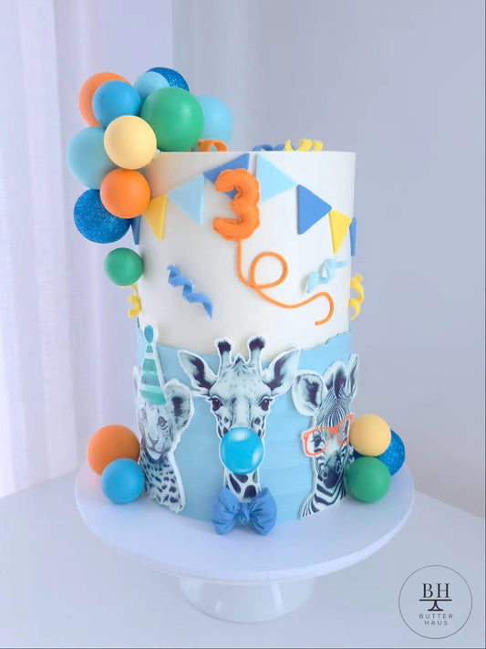 Party Animals Birthday Cake - Safari Balloon Celebration, Personalised with Age