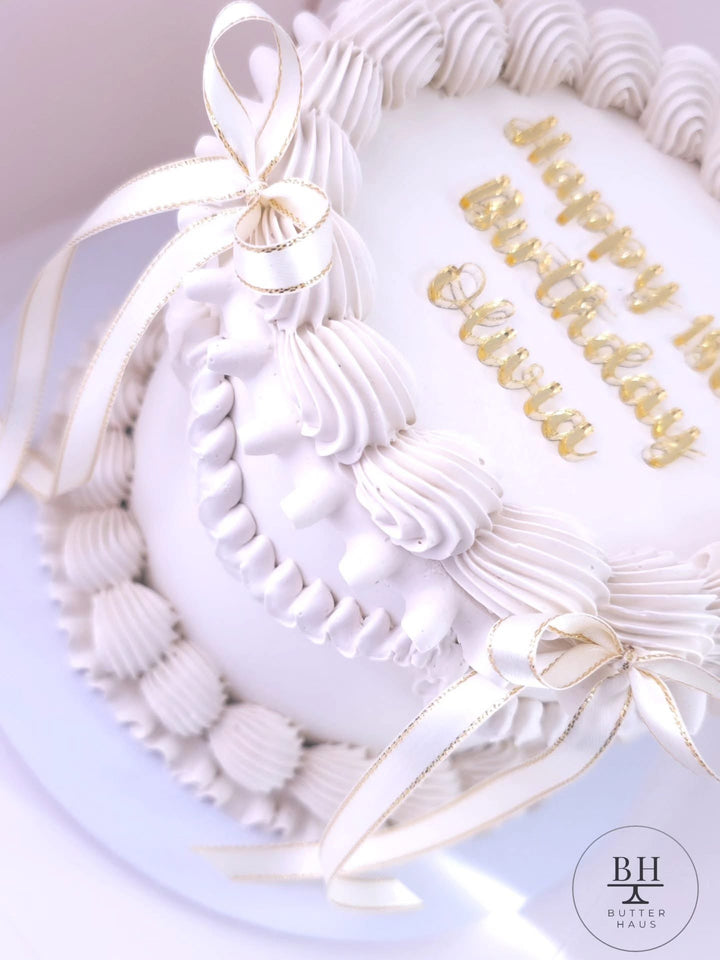 Vintage White &amp; Gold Birthday Cake