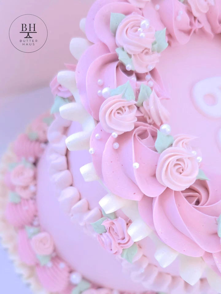 Vintage Pearls and Roses Birthday Cake