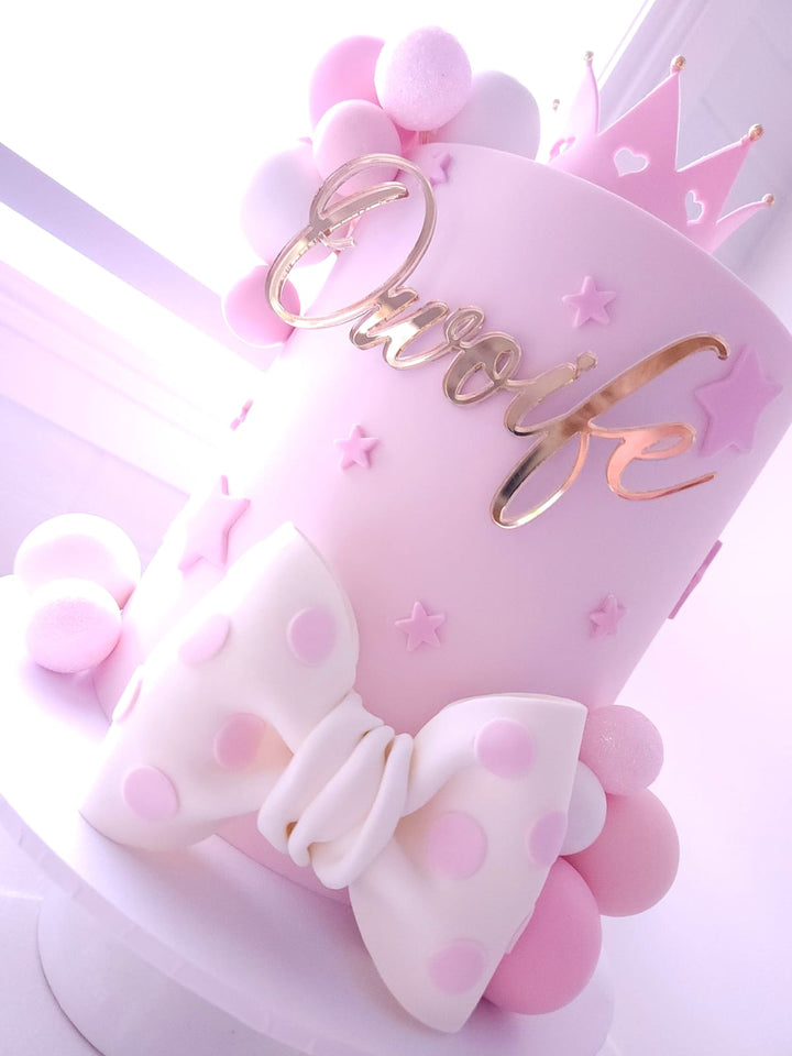 Once Upon A Bow cake styled for a milestone birthday