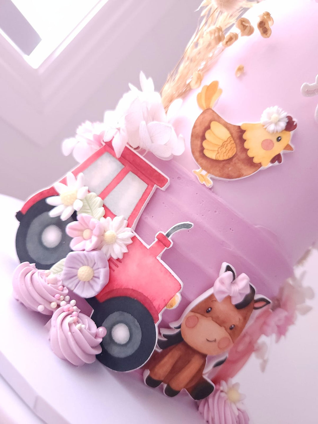 Full front view of Little Farm Friends birthday cake