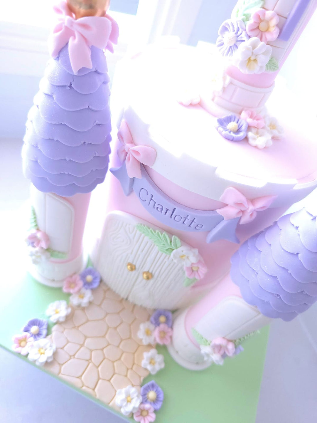 Side view of Princess Party Palace castle cake