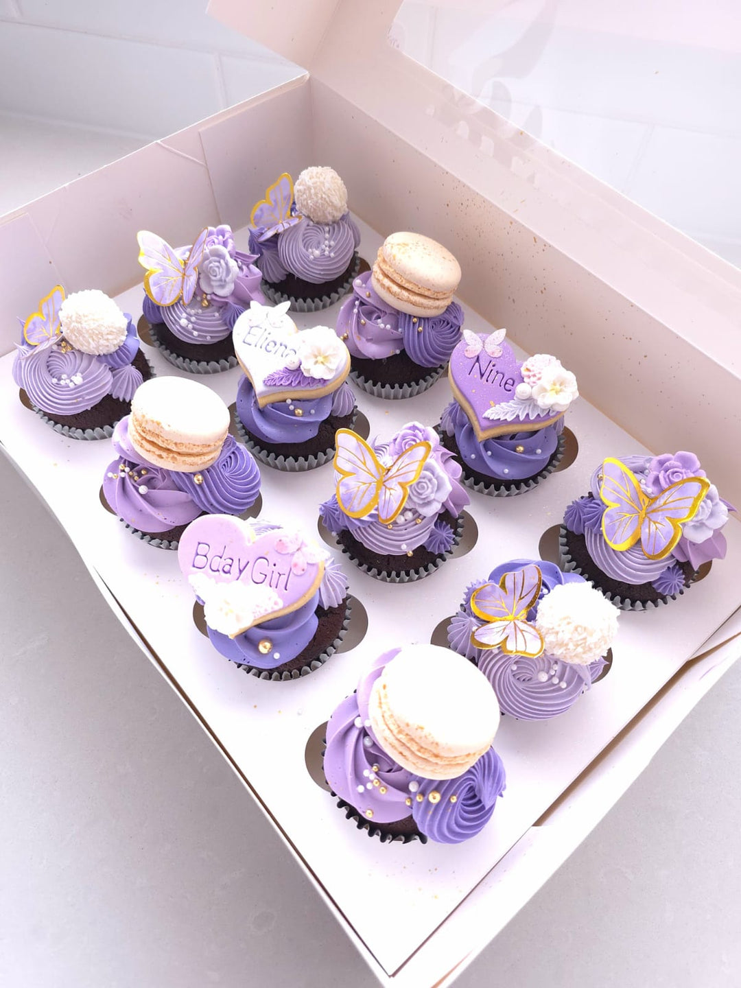 Butterfly Dream birthday cupcakes with smooth buttercream swirls and butterfly-inspired decorations